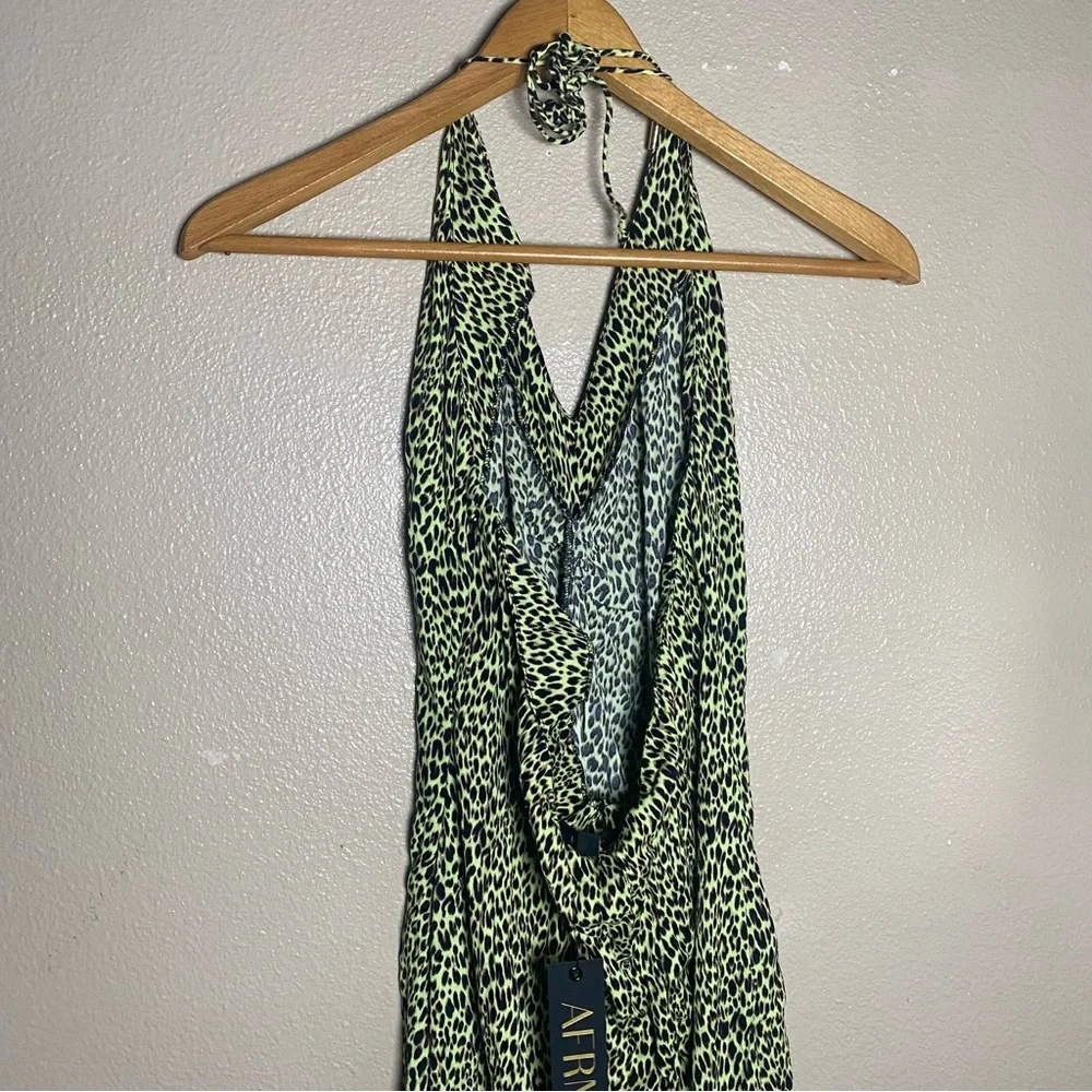 AFRM Green and Black Leopard Print Halter Dress front slit Beach XL - Picture 5 of 7